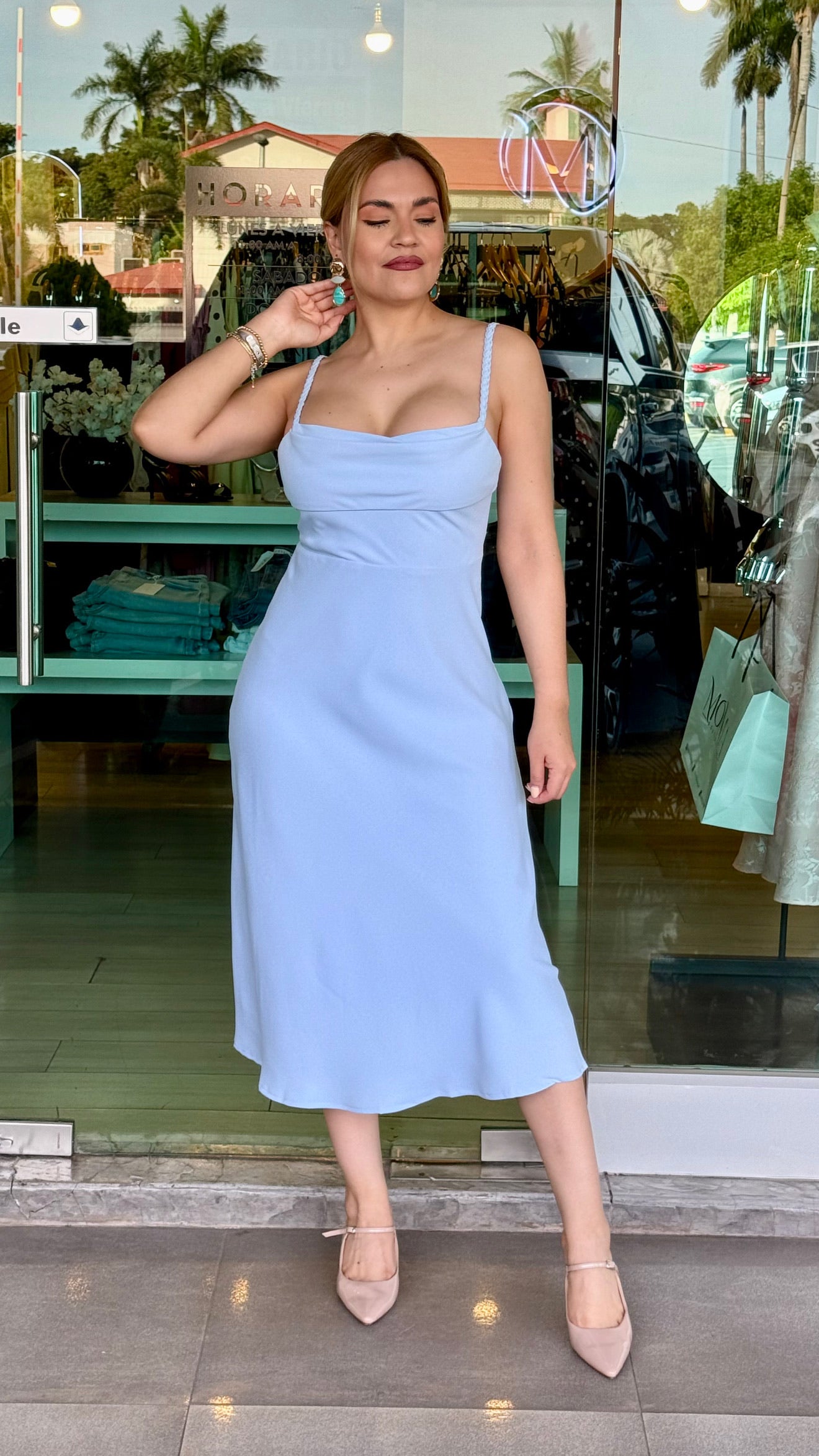 Vestido azul tirante trenzados