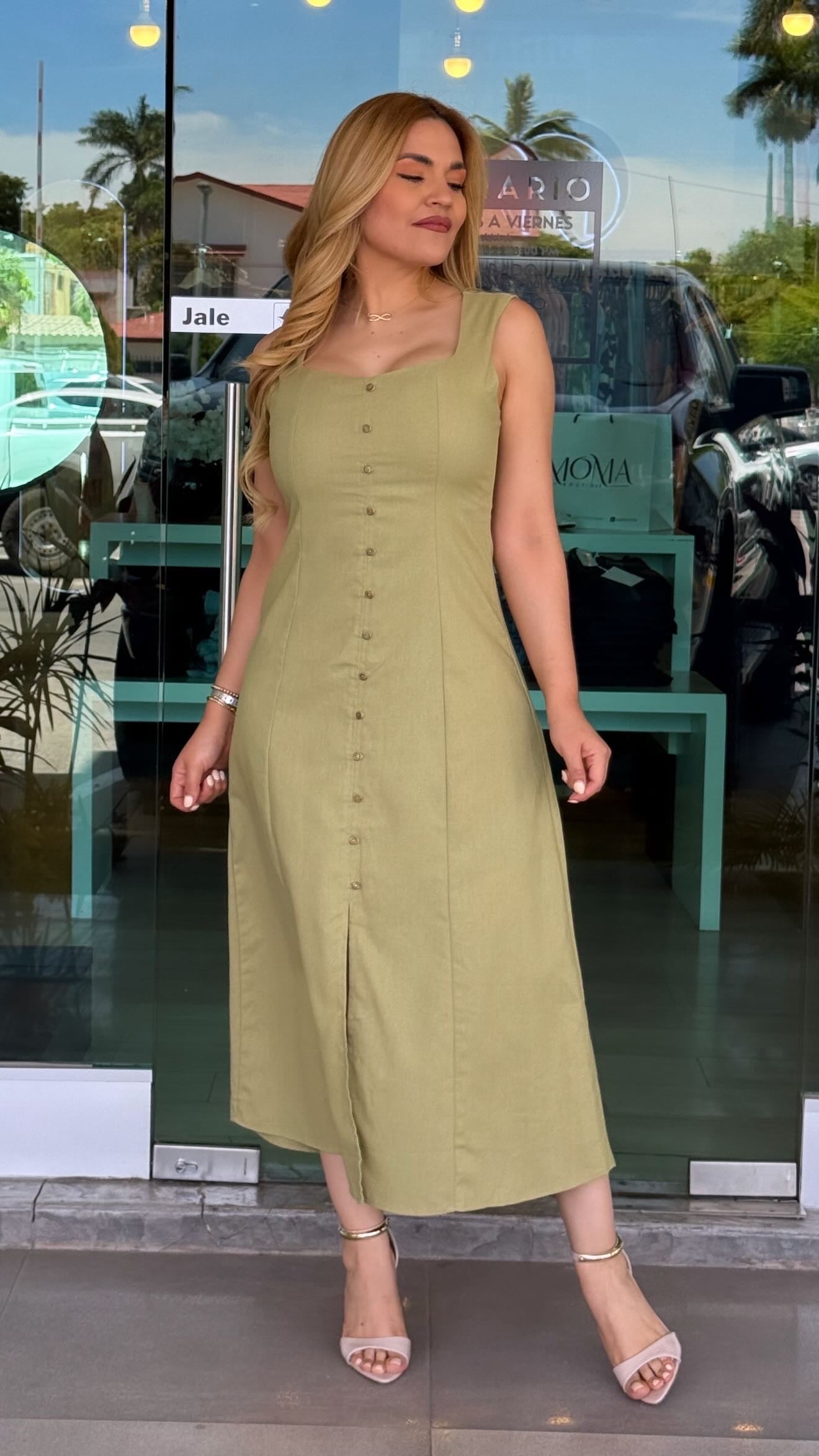 Vestido verde de lino