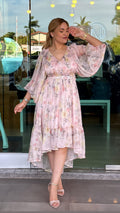 Vestido rosa manga larga